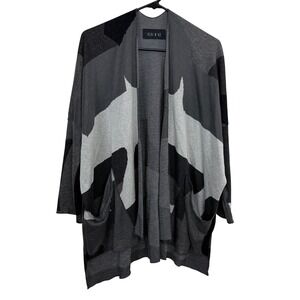 Ozai N Ku Cardigan Womens XS Grey Abstract Colorblock Open Front Oversized Knit